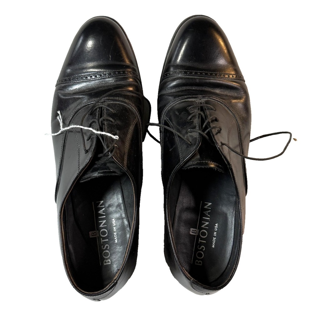 Bostonian Dress Shoes Mens Size 8 Black Leather Cap Toe‎ Oxford Made USA Lace Up